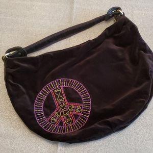 Lucky Brand Black Velvet Peace Hobo Handbag Purse